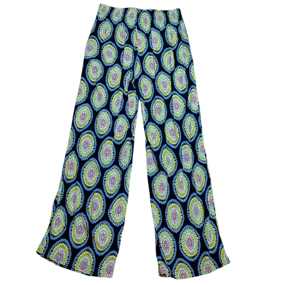 Crown & Ivy Womens XS Blue Green  Print Wide Leg Palazzo Drawstring Pant - Picture 3 of 6
